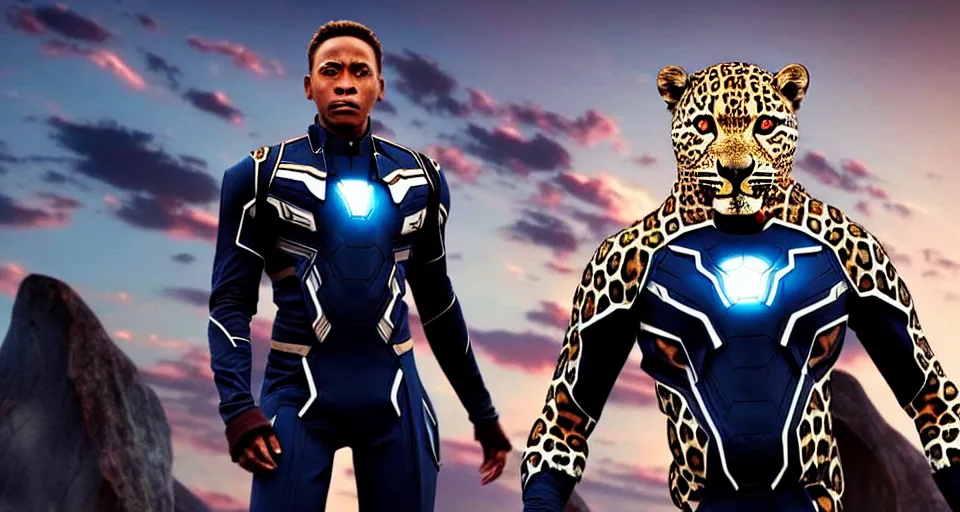 Prompt: A beautiful scene from a 2020 Marvel film featuring a humanoid leopard wearing a futuristic uniform on a starship. An anthropomorphic leopard in a uniform.