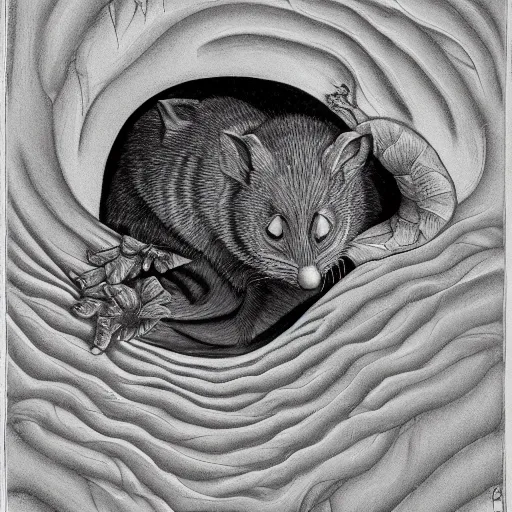 Prompt: possum, escher style