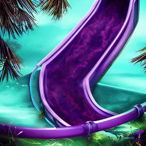 Image similar to a bloody water slide in the nigth, purple, moody, dark, artistic, digital art, blue and purple, epic