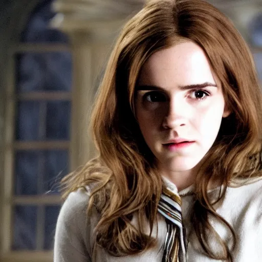 Image similar to hermione granger transforming into white horse in the middle of a living room, emma watson turning into a mare