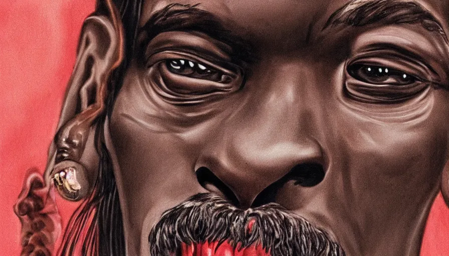 Image similar to Snoop Dogg smiled sweetly red eyes, nothing superfluous, photorealism