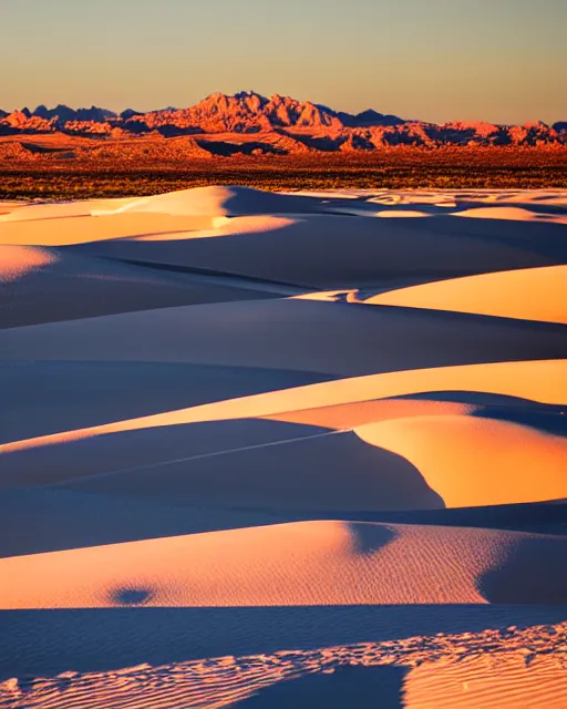 Prompt: Photograph of the landscape of White Sands National Monument, except the hills are made of white spandex hips and round feminine curves, dusk, Sigma 35mm f/12