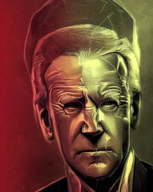 Prompt: cyberpunk joe biden, ultrafine detail, chiaroscuro, ornate, poetic, translucent, artistic, futuristic, cyborg