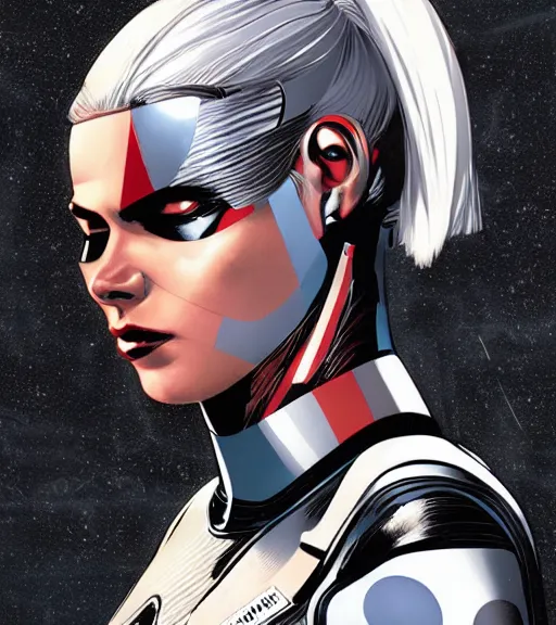 Prompt: nordic female android, by MARVEL comics and Sandra Chevrier, 4k