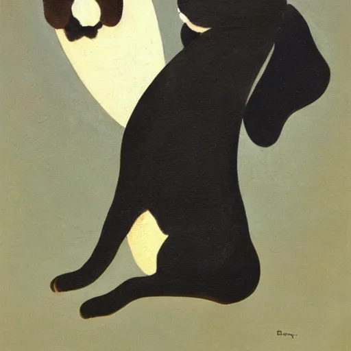 Image similar to A beautiful experimental art of a large black dog with teeth bared, looming over a small white rabbit. The rabbit looks terrified, and the dog seems ready to attack. hygge by Gustave Buchet precise