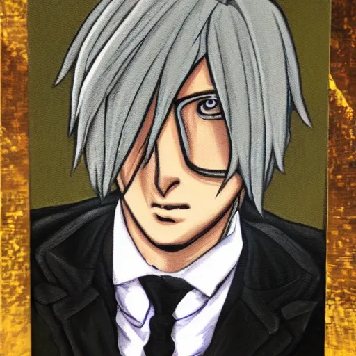 Image similar to a highly detailed abstract portrait painting of byakuya togami in a cool toned color scale