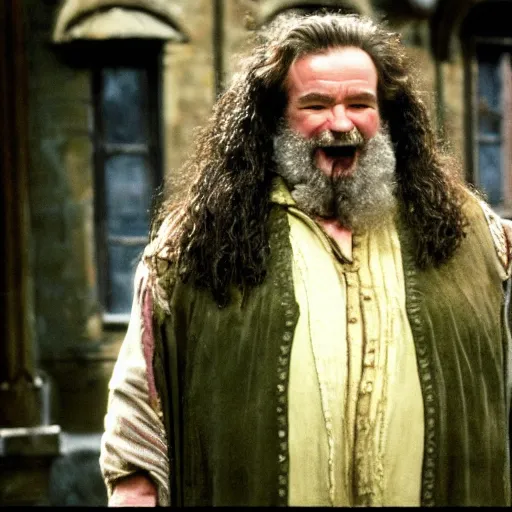 Image similar to Robin Williams playing Hagrid in Harry Potter, screenshot