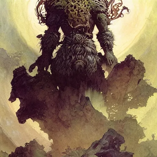 Image similar to a druid at the beginning of the world by alan lee and peter mohrbacher and frank frazetta and mike mignola