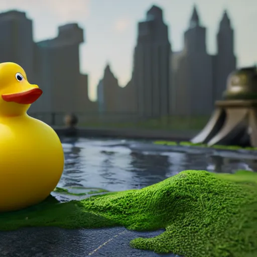 Prompt: rubber duck made of green slime, octane render, unreal engine, excellent composition, trending on artstation