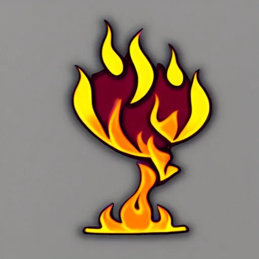 Prompt: a diamond enamel pin depicting a minimalistic clean illustration fire flames warning label, smooth curves