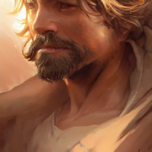 Prompt: portrait of a rugged male, D&D, fantasy, intricate, elegant, highly detailed, digital painting, artstation, concept art, smooth, sharp focus, illustration, art by artgerm and greg rutkowski and alphonse mucha