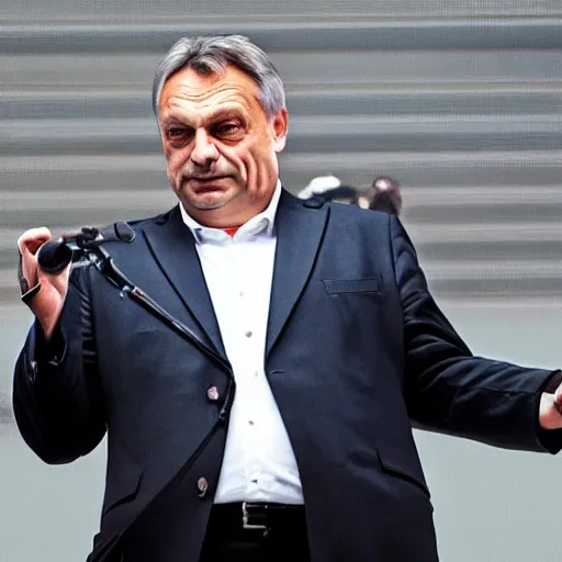 Image similar to viktor orban giving his last concert, concert photography