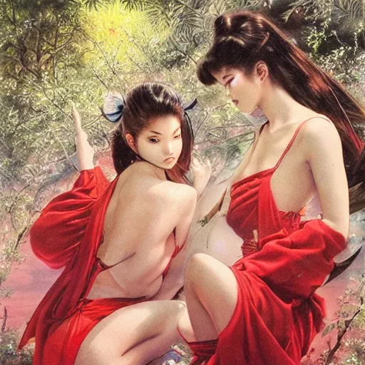 Prompt: beautiful Angels by Noriyoshi Ohrai