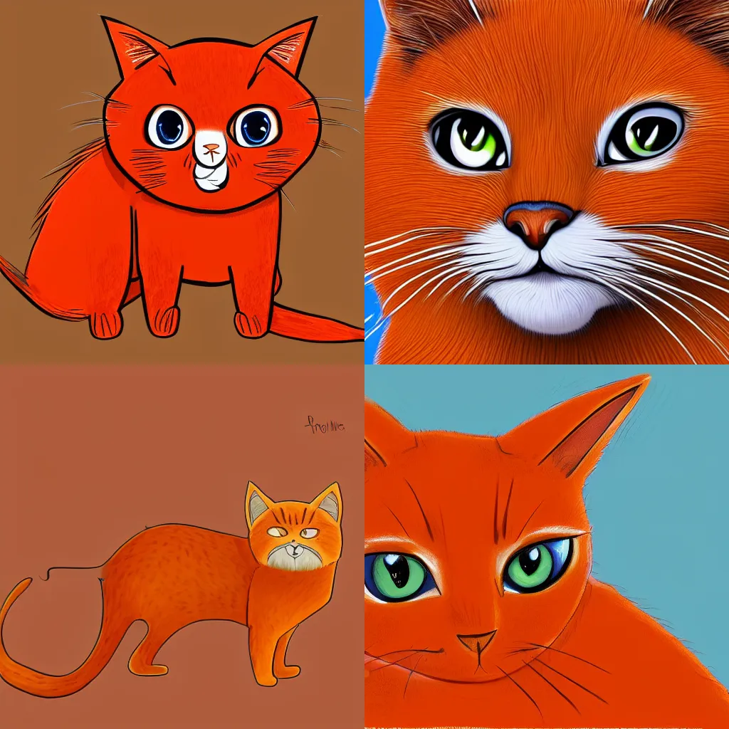 Prompt: orange cat, 2d illustration, cartoon, 4k, hd, highly detailed