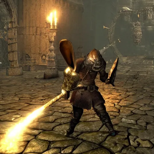 Prompt: Dark Souls, but you have to take care of a bunny