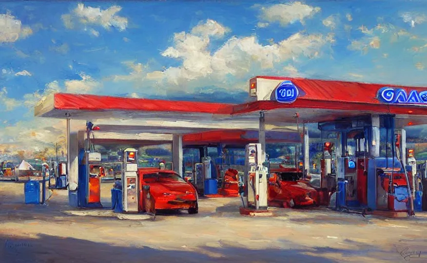 Prompt: Gas station. By Konstantin Razumov, highly detailded