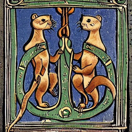 Prompt: a weasel and a ferret entwined, medieval coat of arms - 4