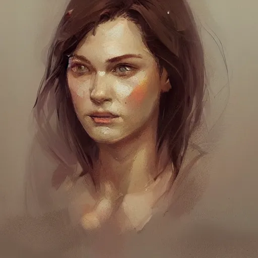 Image similar to portrait of a super friendly woman by greg rutkowski, he is about 2 9 years old, english, auburn slightly red shoulder length hair, brown eyes, cute slighty chubby face, highly detailed portrait, digital painting, artstation, concept art, smooth, sharp foccus ilustration, artstation hq