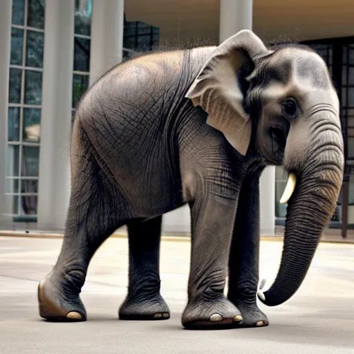 Image similar to inside harvard business school, baby elephant from south africa, it is studying at harvard business school, realistic, detailed