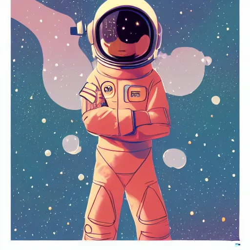 Prompt: model pixar jessica alba light novel illustration as an astronaut by makoto shinkai by victo ngai by