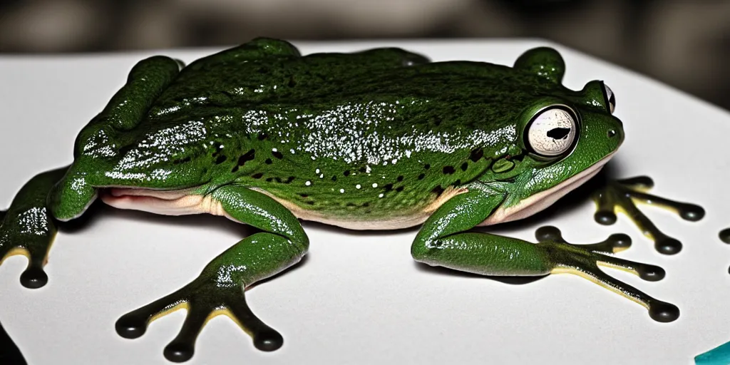 Prompt: French scientists failing to create a frog, creating a distorted creature Godotr