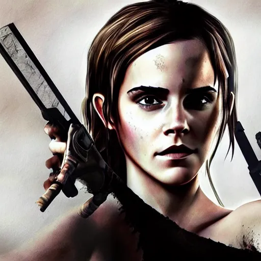 Prompt: Emma Watson as Lara Croft, digital art, highly-detailed, stunning