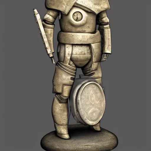 Image similar to Warforged royal guard made of stone, holding a guisarme, with a sun symbol on the center of his chest. Very strong, styled as a sketch with beige parchment and pencil, high detail, full body portrait