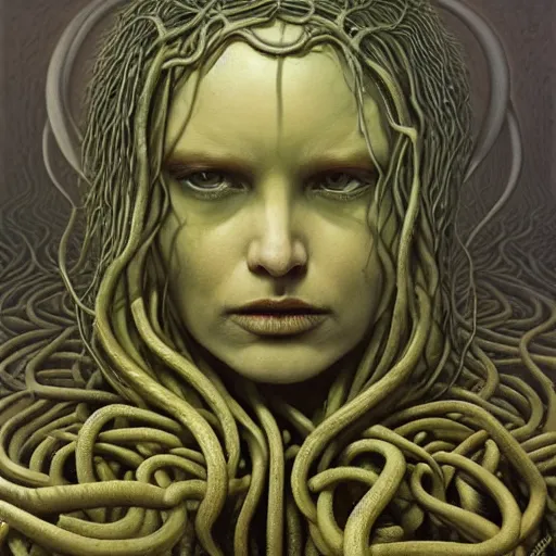 Prompt: medusa by zdzisław beksiński, dariusz zawadzki, jeffrey smith and h.r. giger, oil on canvas, 8k highly professionally detailed, trending on artstation