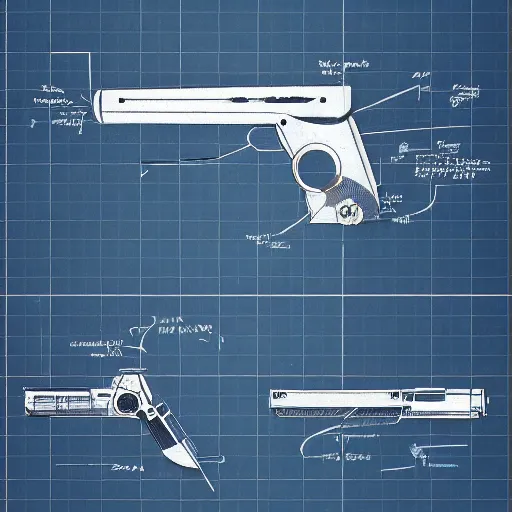 Image similar to blueprint of a laser space gun, technical drawing, concept art