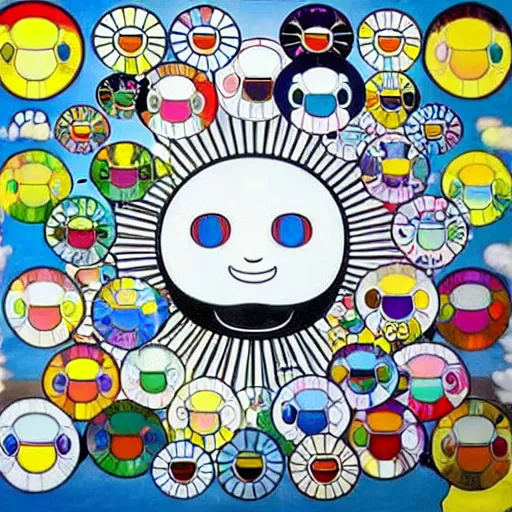 Image similar to sun shining through clouds, Takashi Murakami, Minimalist,