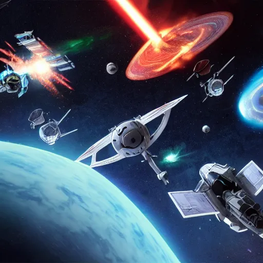 Prompt: photo of an epic scale space battle