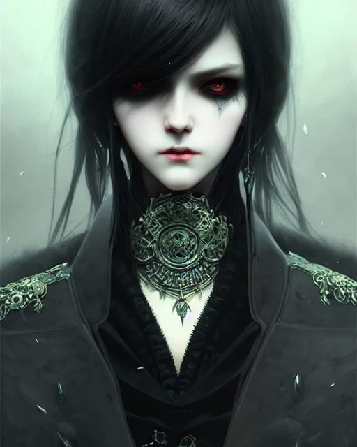 Image similar to dark vampire, character portrait, concept art, intricate details, highly detailed by ilya kuvshinov and gustave dore, wenjun lin,