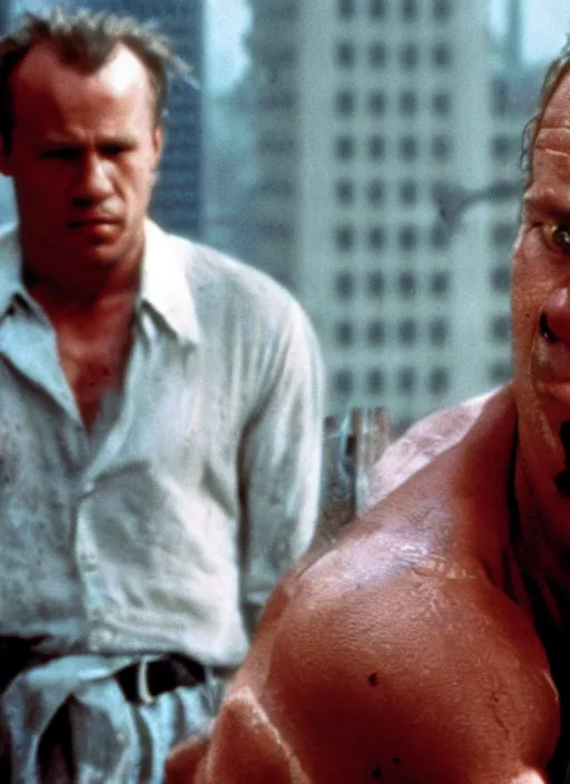 Image similar to film still of Heath Ledger as John McClane in Die Hard, 4k