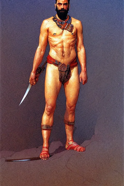 Image similar to warrior, attractive male, character design, painting by jean giraud, greg rutkowski, carl larsson, tom of finland