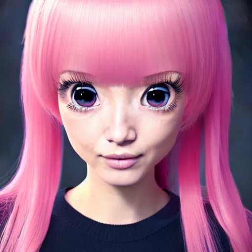 Prompt: A portrait of Nikki from Shining Nikki and Love Nikki, a cute 3d cgi toon young woman with long light pink hair, full bangs, hazel eyes, full face, light makeup, pale skin, Chinese heritage, medium shot, mid-shot, hyperdetailed, 8k, trending on artstation, as a Pixar character