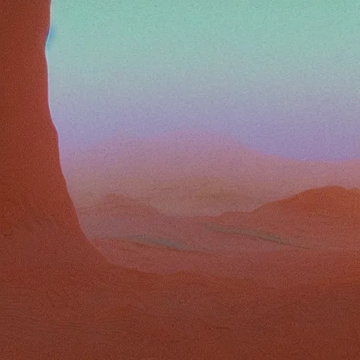 Image similar to A beautiful landscape, by Moebius and Beeple, chromostereopsis