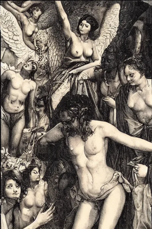 Image similar to angel enslaved by humans in the slave market, art by simone geraci, takeshi ohbata