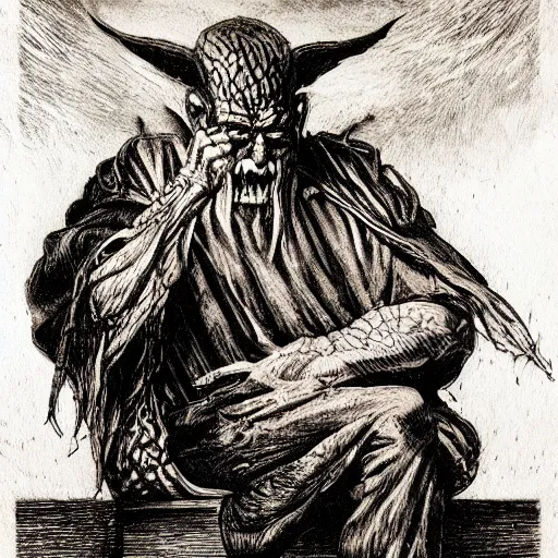 Prompt: grandpa lucifer holding an apple engraved ink stamp aquatint etching intaglio antonio j. manzanedo michael kutsche waldemar von kozak 4k artstation wikiart wikipedia