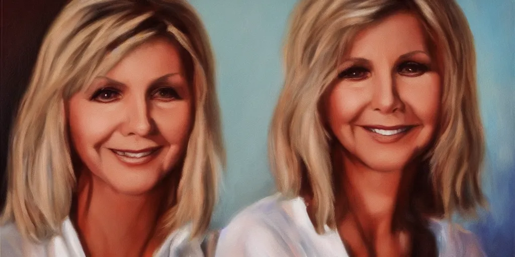 Prompt: Olivia Newton John in heaven, cinematic lighting, detailed oil painting, hyperrealistic, 8k