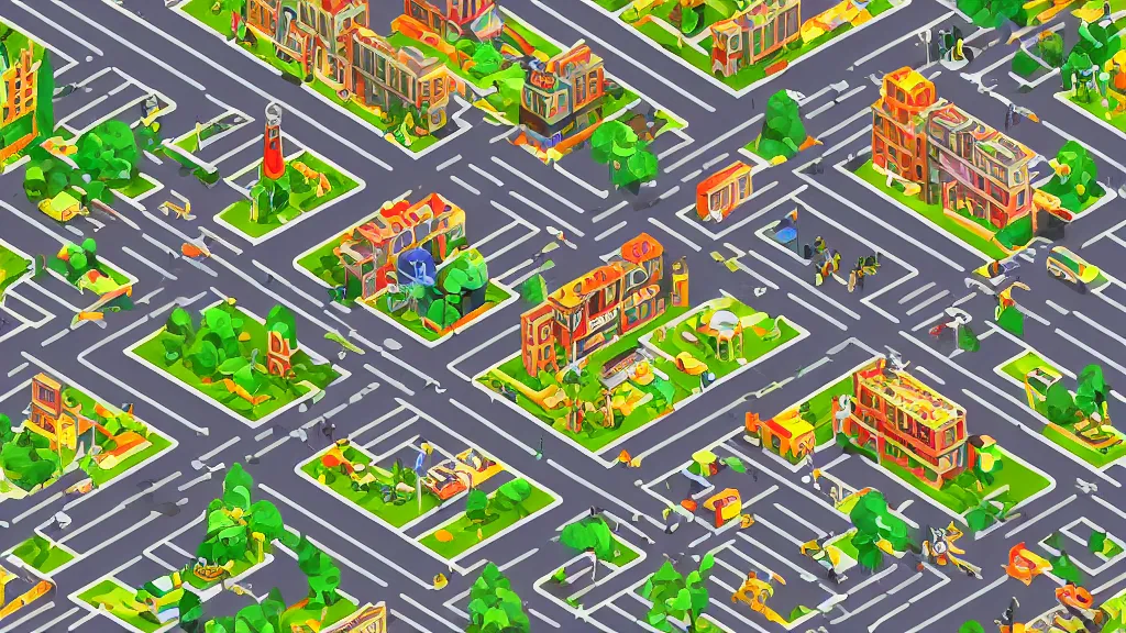 Image similar to avant - garde pushy isometric subway village / city setting