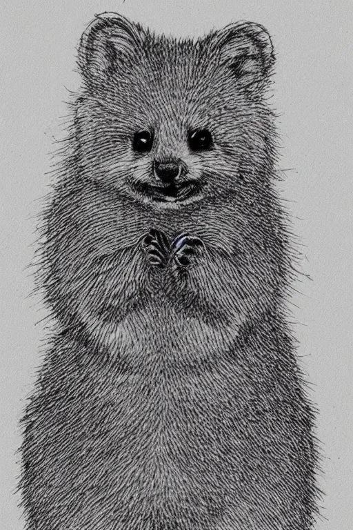 Image similar to portrait of a happy quokka, mcu, drawn with a single line, line drawing, art, minimalist, continuous line drawing, sakura pigma micron,