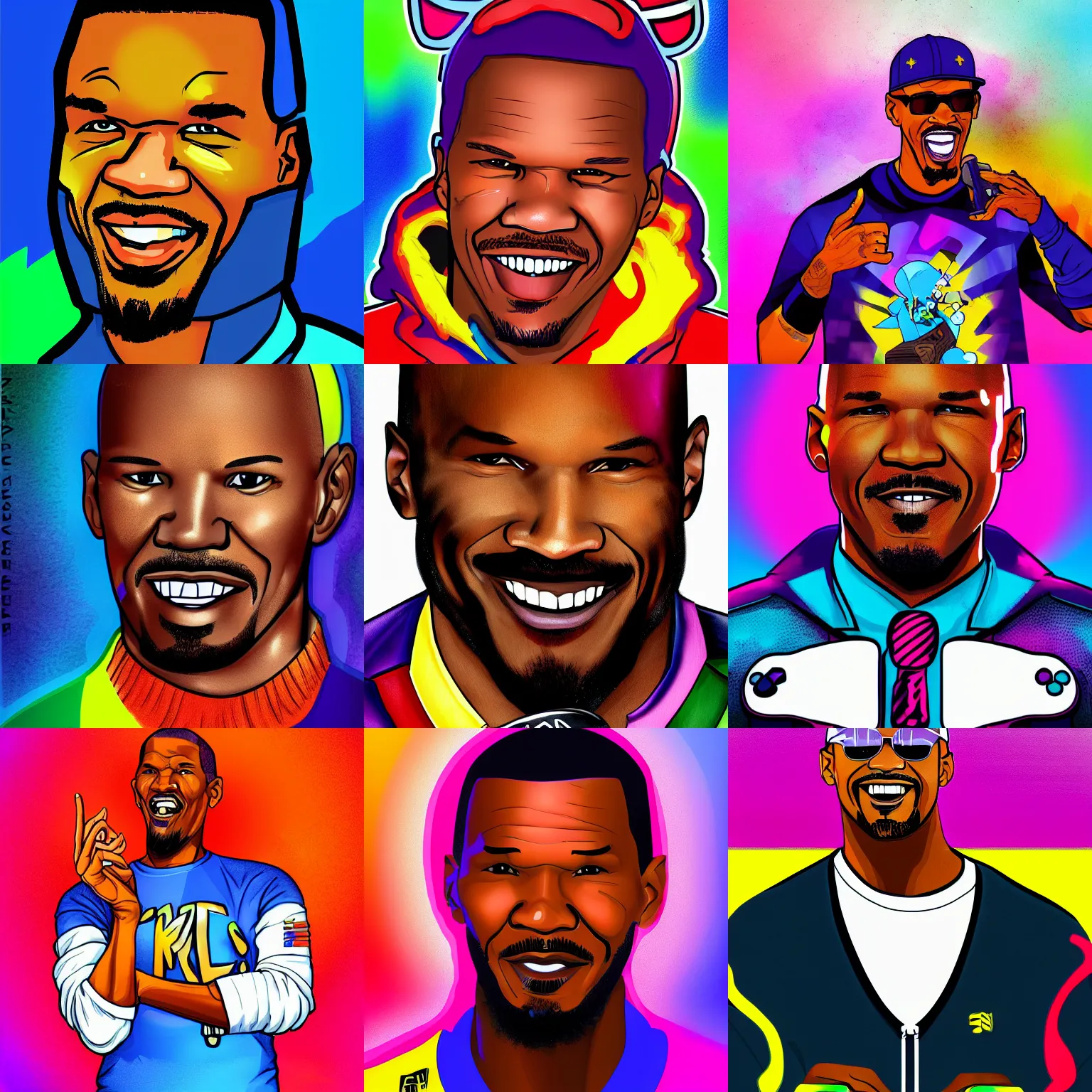 a cartoon drawing of jamie foxx as an esports gamer, | Stable Diffusion ...