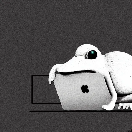 Image similar to toad, in front of a laptop, james gilleard, very detailed, matte, gaussian blur, tone mapped