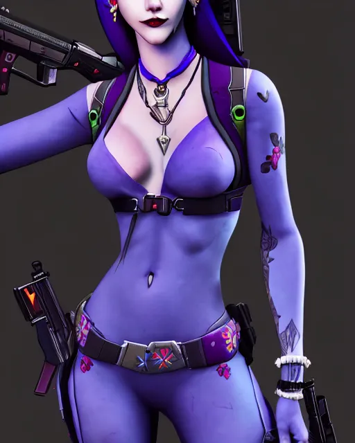 Prompt: widowmaker from overwatch, intricate details, highly detailed, in the style of gta game cover art