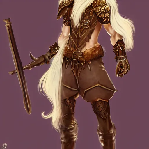 Image similar to a refined dnd satyr with flowy blonde hair, very confident wearing some leather armor and a set of pan flutes, very fancy, refined materials, trending on art station, digital art, airbrush