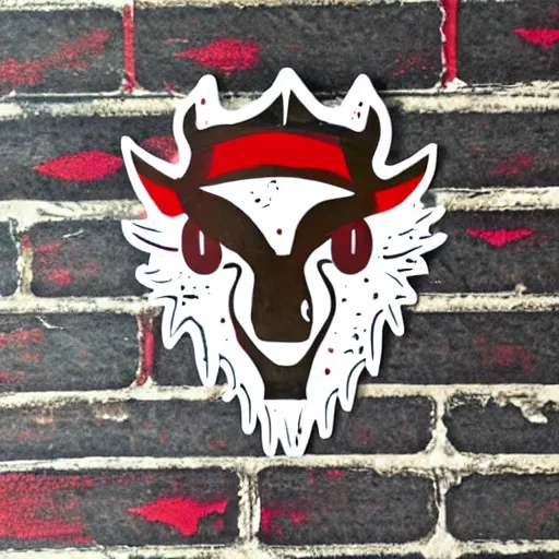 Image similar to die cut sticker, princess mononoke mask, splatter paint