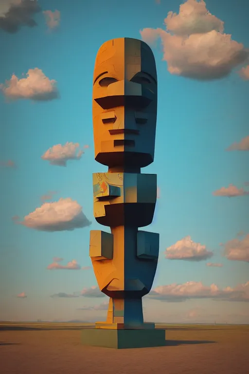 Image similar to cubist moai statue cutout digital illustration cartoon colorful beeple