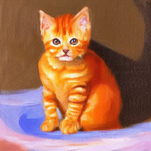 Image similar to palette knife oil painting of an orange tabby kitten