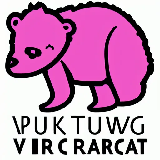 Image similar to a cute pink fluffy vector podcast logo of a streaming bear, golden ratio, iconic, award winning, line art, bold, playful