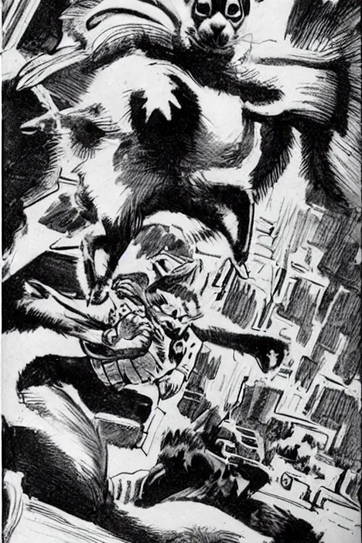 Prompt: john buscema chinchilla, cute animal in a gritty action scene, marvel comics